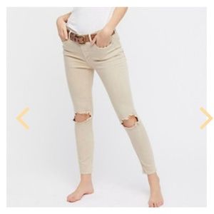Free People busted knee khaki high rise jeans